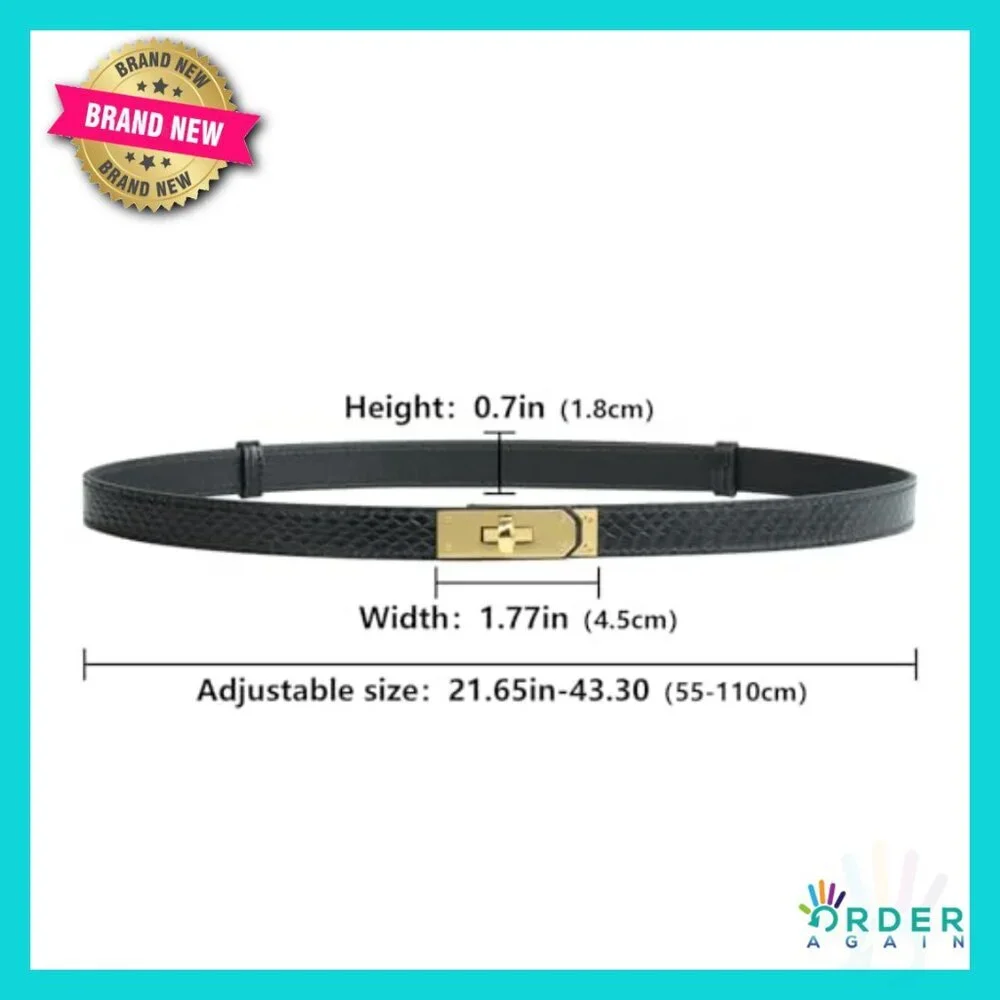 Skinny Leather Belt Adjustable Alloy Turn Lock Classic Elegant Minimal Chic